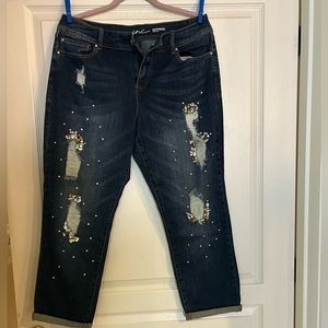 Macys INC Crystal Embellished Curvy Boyfriend Jeans
